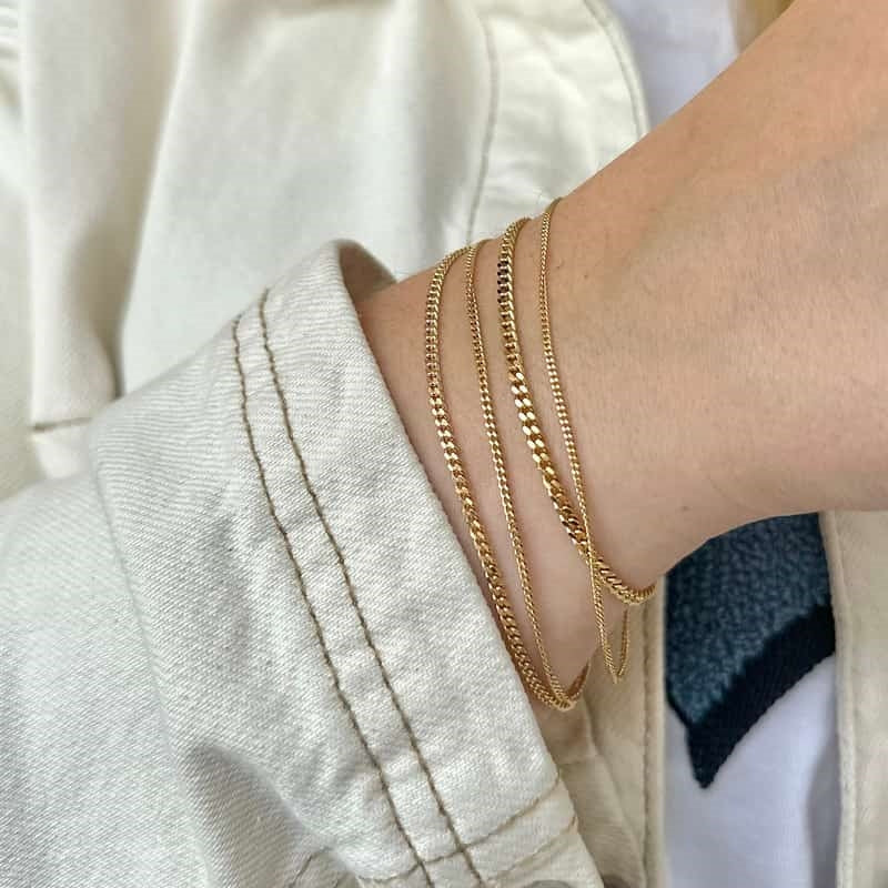 BNH panser facet armbånd i 8 karat guld med kantede facetsleben led, set fra siden