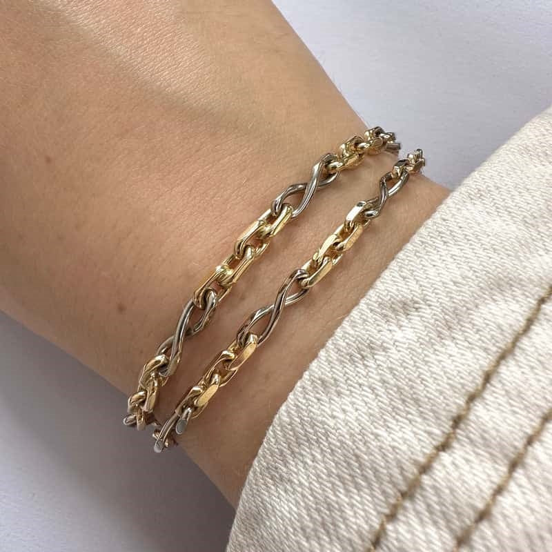 BNH anker sløjfe armbånd i 14 karat guld og hvidguld – detalje af kæde
