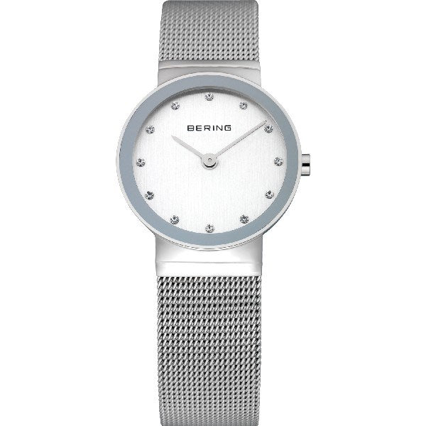 BERING Classic dameur i poleret rustfrit stål med mesh lænke og hvid urskive, 26 mm