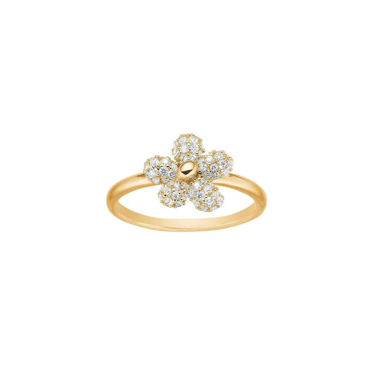 JoanliNor PHOEBENOR ring i forgyldt sølv med blomstermotiv og zirkonia sten, 10 mm