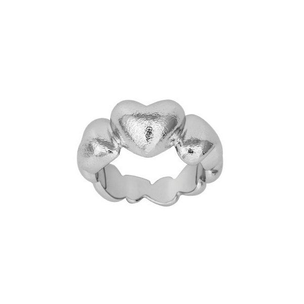 Siersbøl Shape hjerte ring i rhodineret sølv med sammenhængende hjerter og spejlblank finish – 10 mm bred