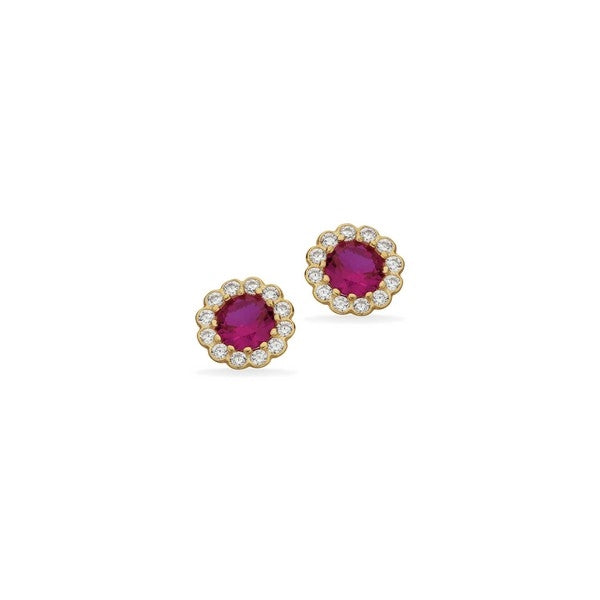 Scrouples ørestikker i roset-design med pink zirkonia og hvide zirkoner i 8 karat guld