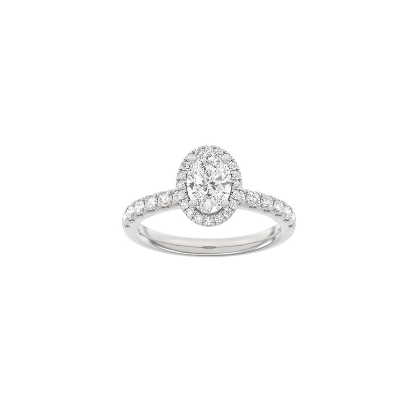Siersbøl Luxury Halo ring i 14 karat hvidguld med oval lab-grown diamant på 1,52 ct i TW/VS2-kvalitet