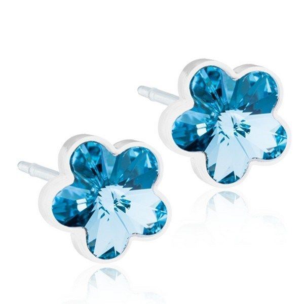 Blomdahl blomsterøreringe i medicinsk plastik med akvamarine blå zirkonia, 6 mm