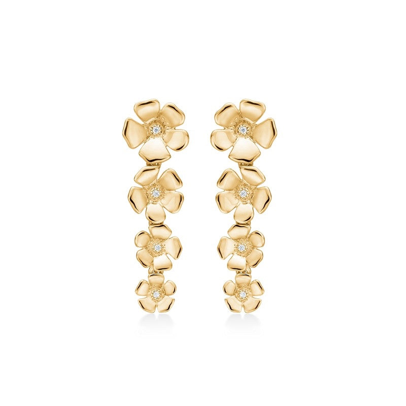 Mads Z Fleur øreringe i 14 kt guld med otte diamanter og blomstermotiver på 30 mm stang