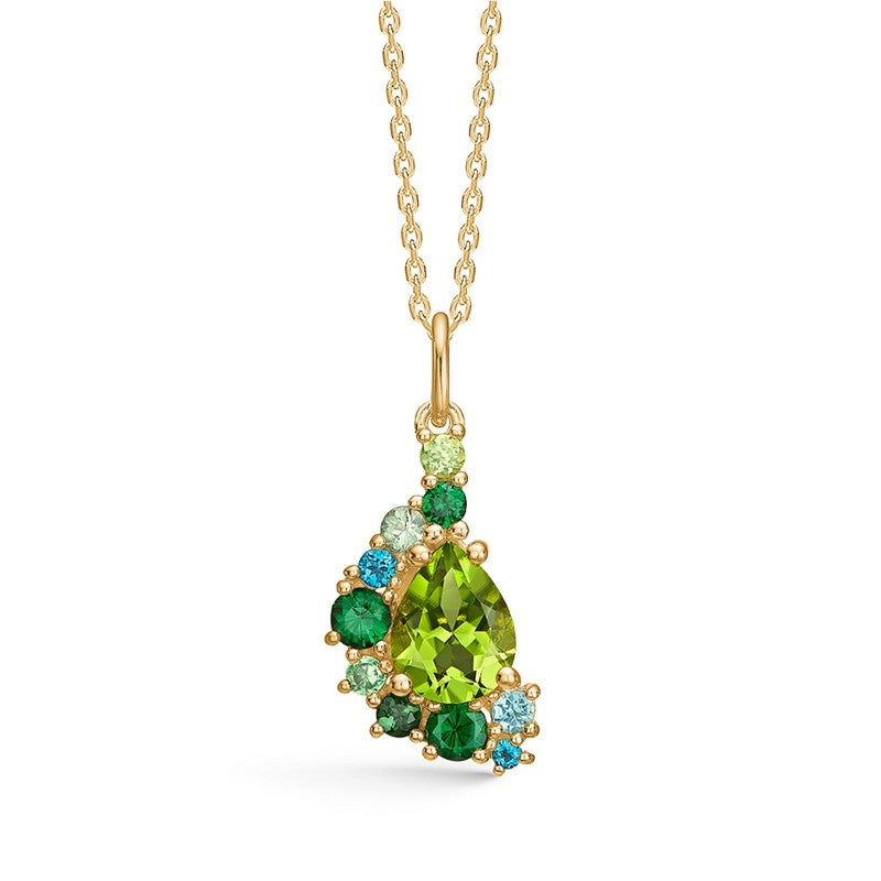 Mads Z Four Seasons Spring vedhæng i 14 kt guld med peridot, safir, turmalin og topas i grønne og blå toner