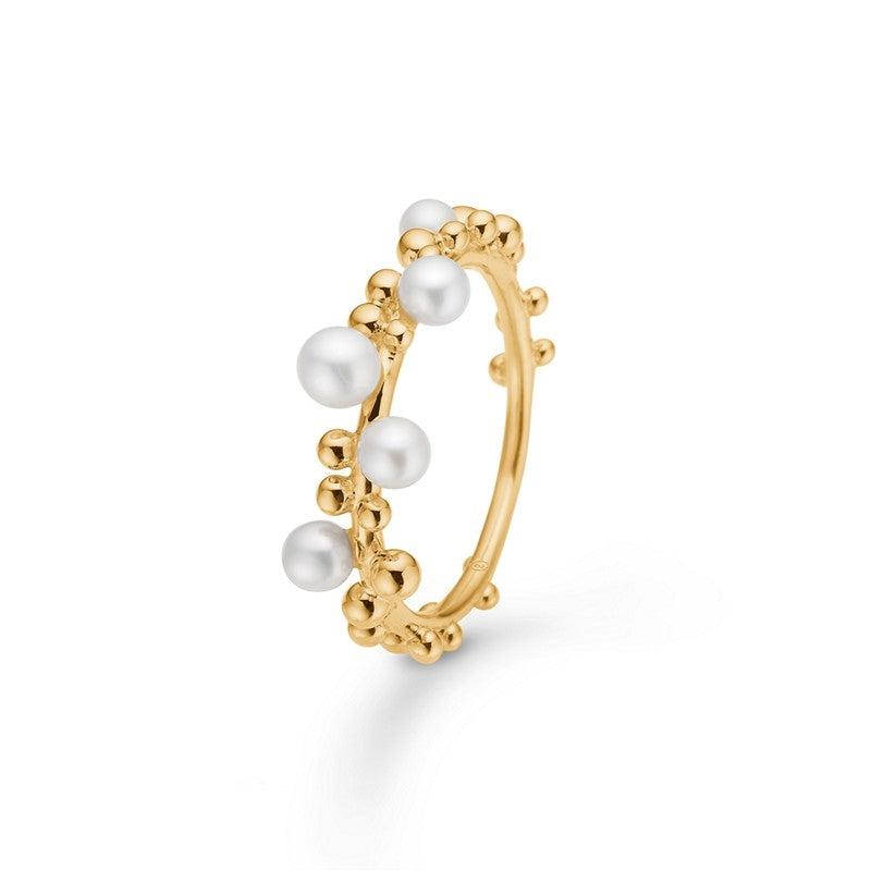 Mads Z Bubbles n' Pearls ring i 14 kt guld med kulturperler og guldkugler