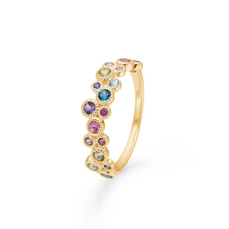 Mads Z Luxury Rainbow Petite ring i 14 karat guld med safir, rubin, topas, ametyst og turmalin