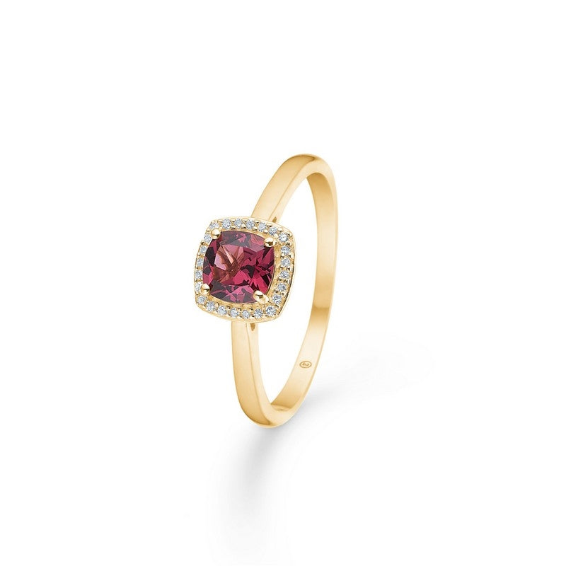 Mads Z Mona Lisa ring i 14 karat guld med rhodolit og diamanter i roset-fatning