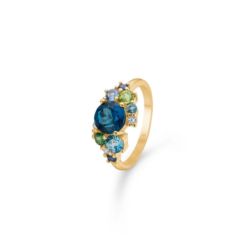 Mads Z Four Seasons Winter ring i 14 kt guld med blå topas, safir og 0,06 ct diamanter