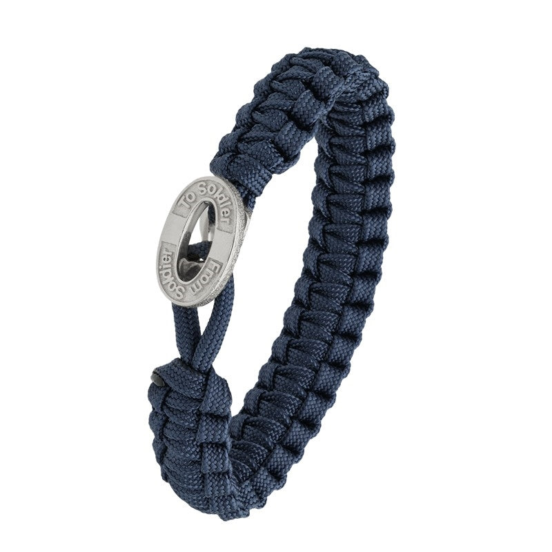 Aagaard From Soldier To Soldier armbånd i navyblå flettet faldskærmsline med oval sølvlås
