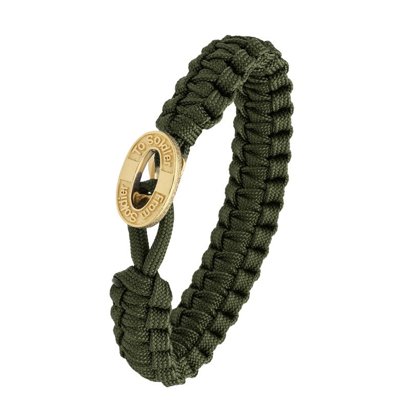 Aagaard From Soldier To Soldier armbånd i armygrøn faldskærmsline med oval forgyldt lås