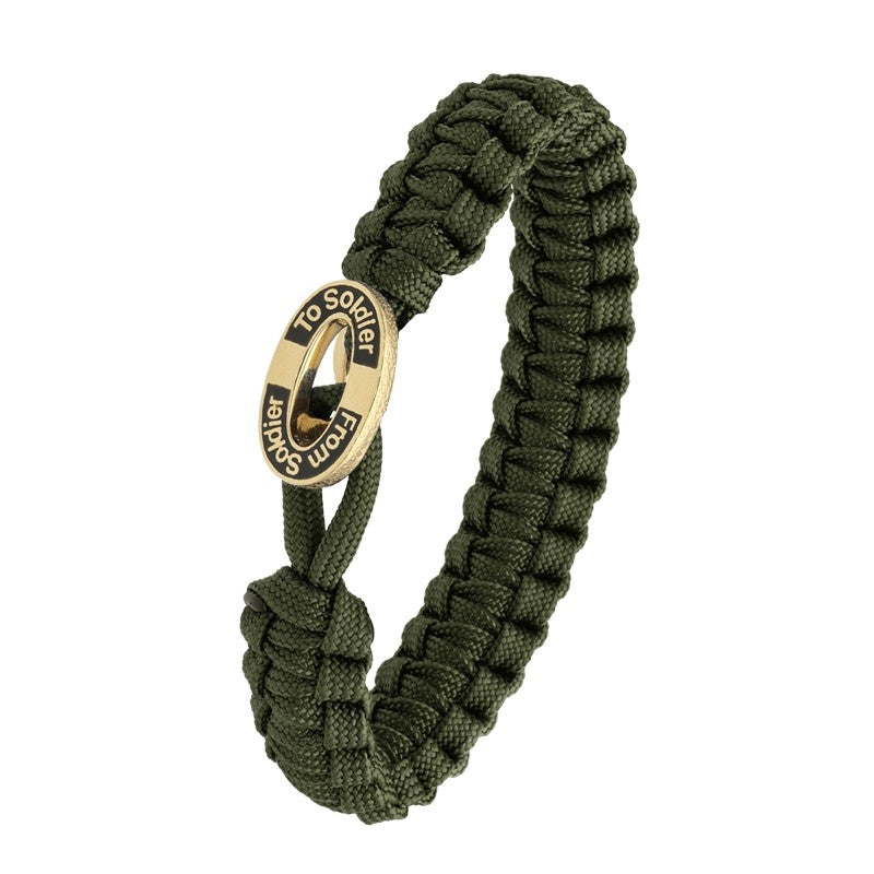 Aagaard From Soldier To Soldier armbånd i armygrøn flettet line med oval forgyldt lås og sort emalje