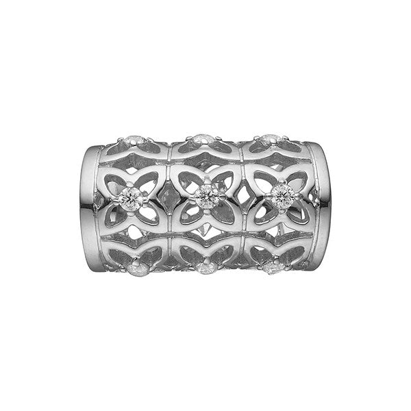 STORY by Kranz & Ziegler charm i sort sølv med blomsterdesign og zirkonia