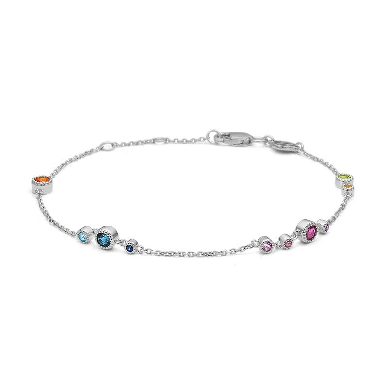 Mads Z Luxury Rainbow armbånd i 14 karat hvidguld med ametyst, gul safir og pink turmalin