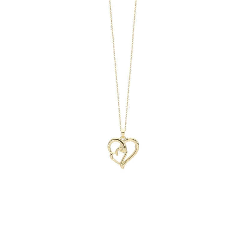 Aagaard Heart Beat dobbelt hjertevedhæng i 8 karat guld med forgyldt ankerkæde på 45 cm