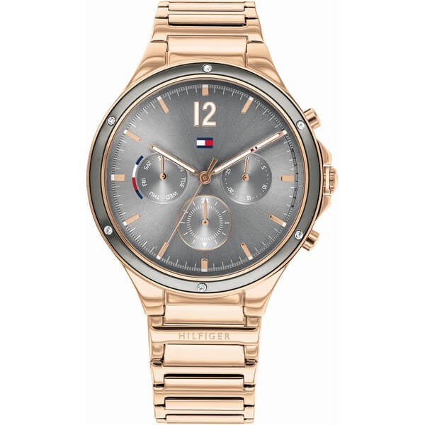 Tommy Hilfiger dameur med rosaguld urkasse og grå urskive i mineralglas, Ø 38 mm