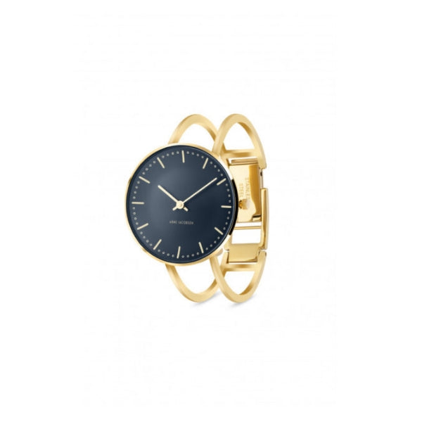 Arne Jacobsen City Hall Bangle ur i rustfrit stål med Oxford Blue skive – nærbillede af detalje