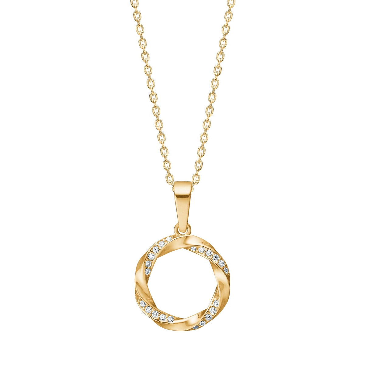 Siersbøl vedhæng i 8 karat guld med bølget cirkeldesign og klare zirkonia