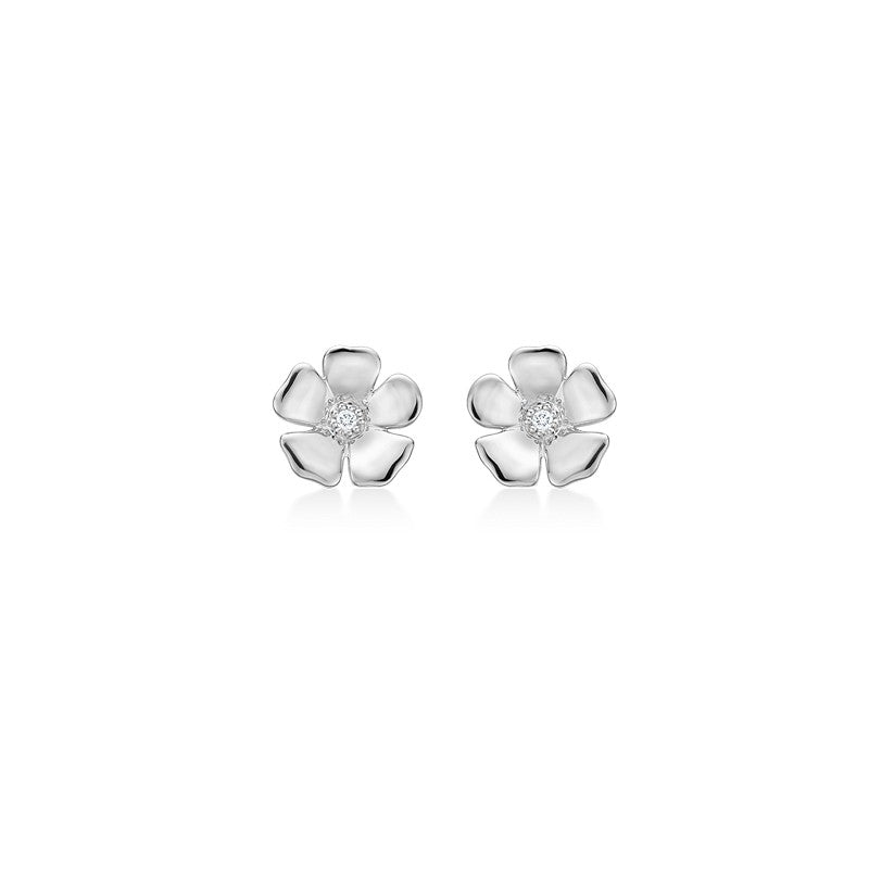 Mads Z Fleur ørestikker i sterlingsølv med hvid topas i blomsterdesign, 7 mm