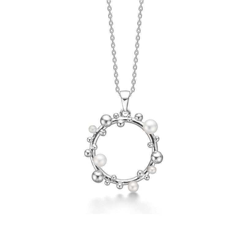 Mads Z Bubbles n' Pearls vedhæng i 925 sterlingsølv med hvide perler – cirkulært design på 20 mm