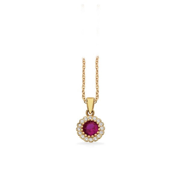 Scrouples vedhæng i 8 kt guld med rosetdesign, pink zirkonia i centrum og 12 hvide zirkoner