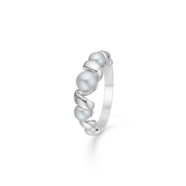 Mads Z Swirl ring i sterlingsølv med fem grå perler og bølgende organisk design