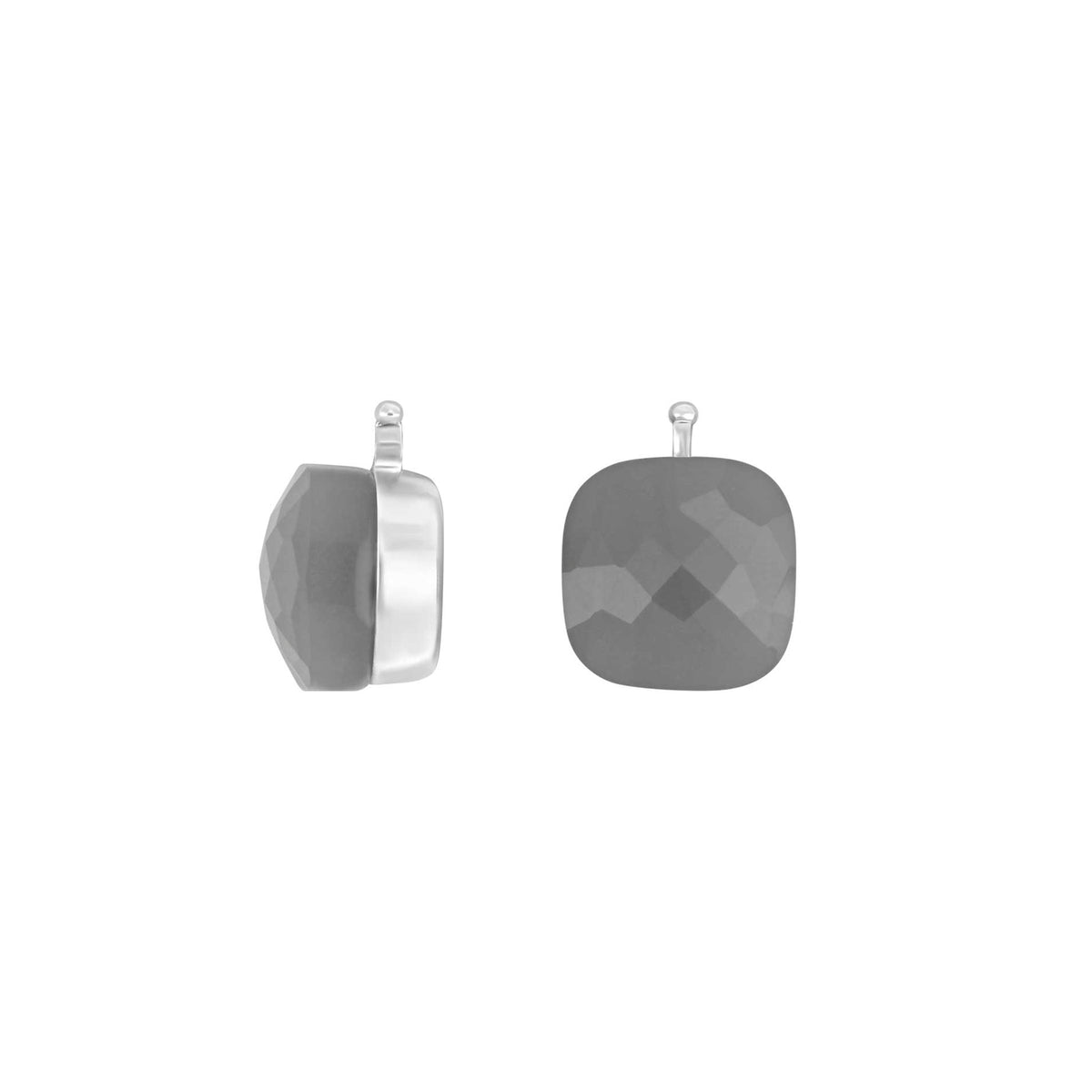 Heide Heinzendorff Kvartsglas øreringe i rhodineret sølv med firkantet grå kvarts 10x10 mm.