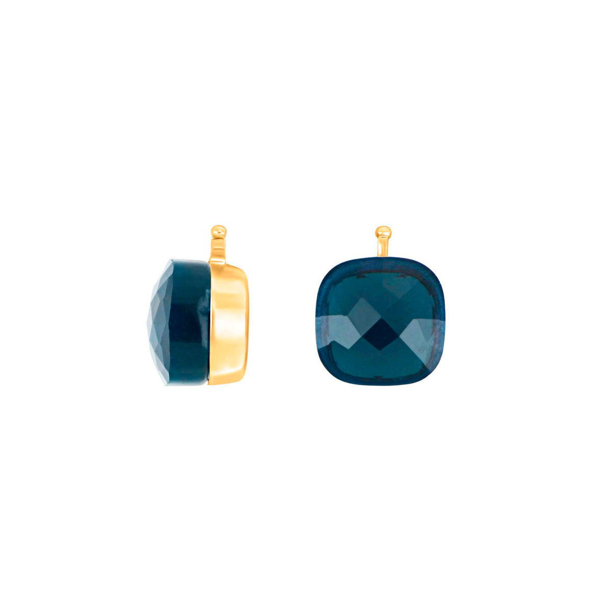 Heide Heinzendorff Kvartsglas system-vedhæng til øreringe i forgyldt sølv med firkantet, facetteret petrolblå kvarts 10x10 mm.