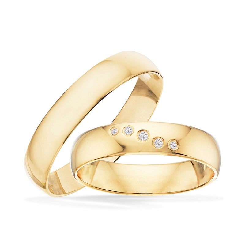 Scrouples vielsesringe i guld med diamanter – set fra siden