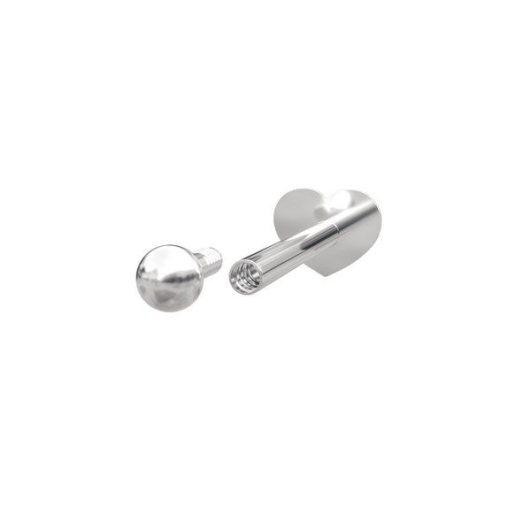 Nordahl Andersen labret piercing i rhodineret sølv med kugle, set fra siden