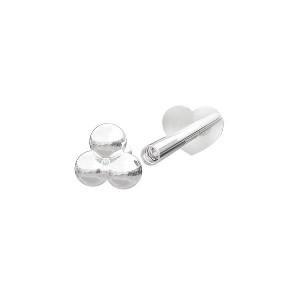Nordahl Andersen labret piercing i rhodineret sølv med 3 kugler, set fra siden