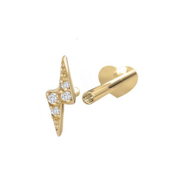 Nordahl Andersen PIERCE52 labret ørestik i 14 karat guld med lynformet design, set fra siden