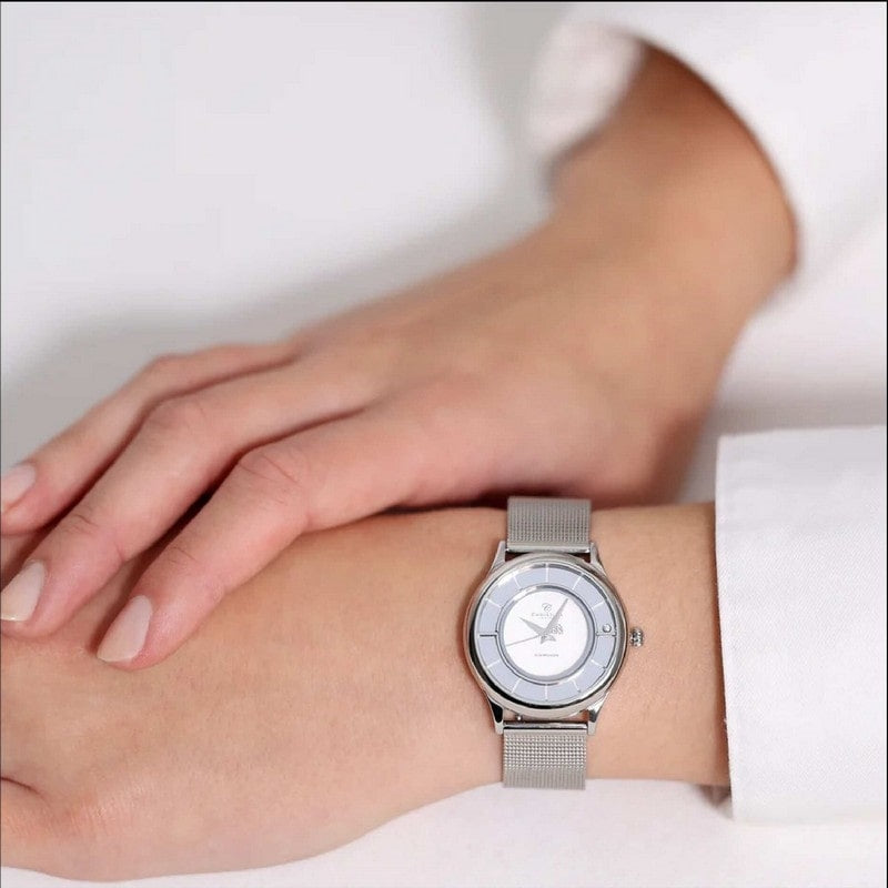 Christina Jewelry & Watches dameur i børstet stål med mesh-lænke – set fra siden