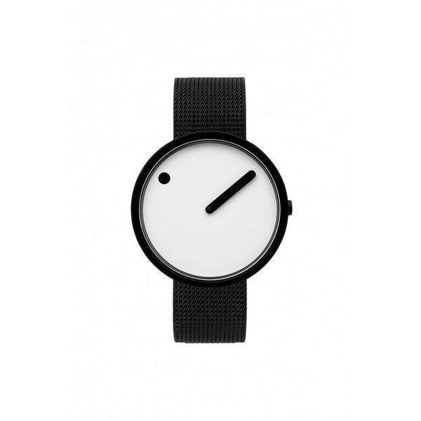 Picto unisex ur med hvid roterende skive, mat IP sort rustfrit stål og mesh lænke – 40 mm