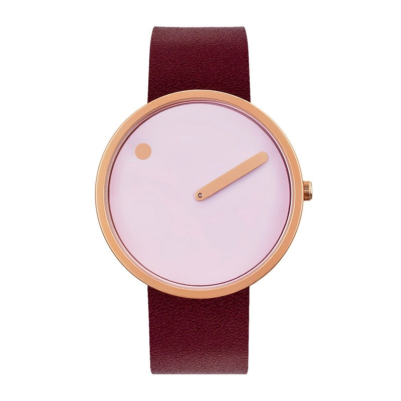 Picto dameur i rosaguld med dusty rosa urskive og bourgognerød læderrem – 40 mm