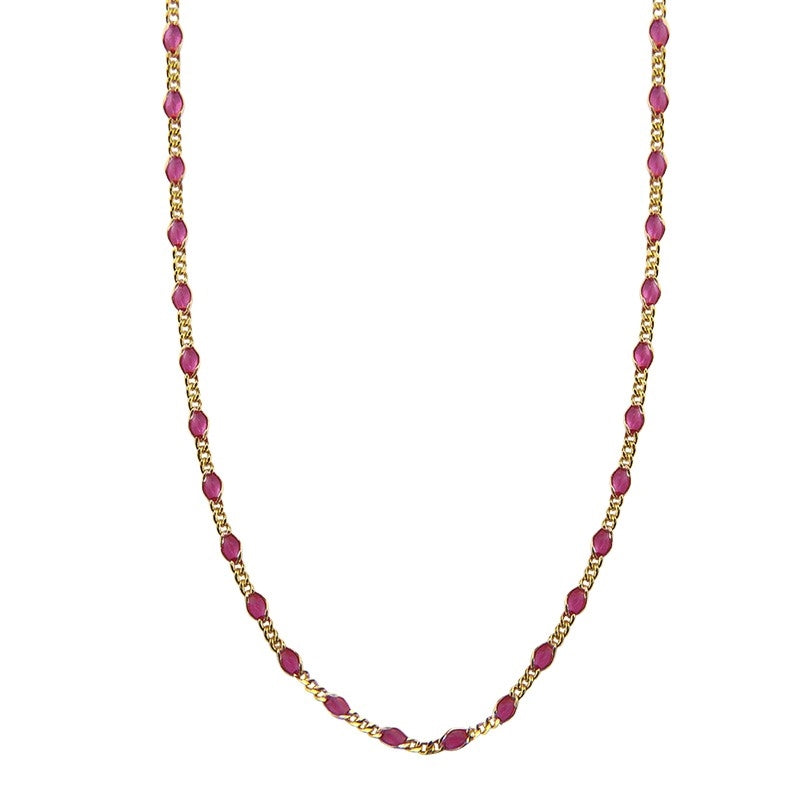 Jeberg Jewellery Wild Rose halskæde i forgyldt sølv med rosa krystal