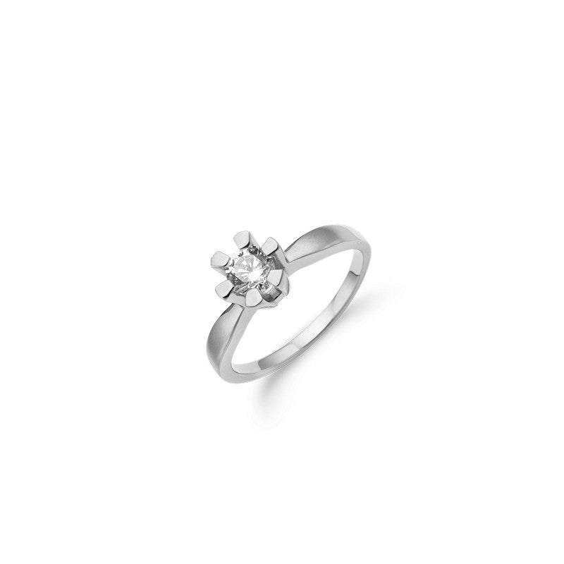 Aagaard eternity diamantring i 14 kt hvidguld med fire grabber – nærbillede af fatning