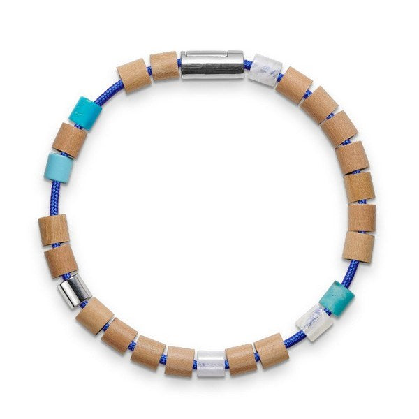 Mads Z Black Sun BLUE HAWAII armbånd i blå nylon med månesten, perler og sølvlås