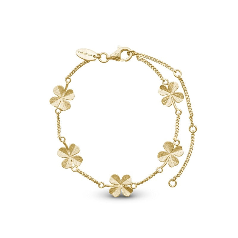 Christina Four Leaf Clover armbånd i forgyldt sølv 9 mm
