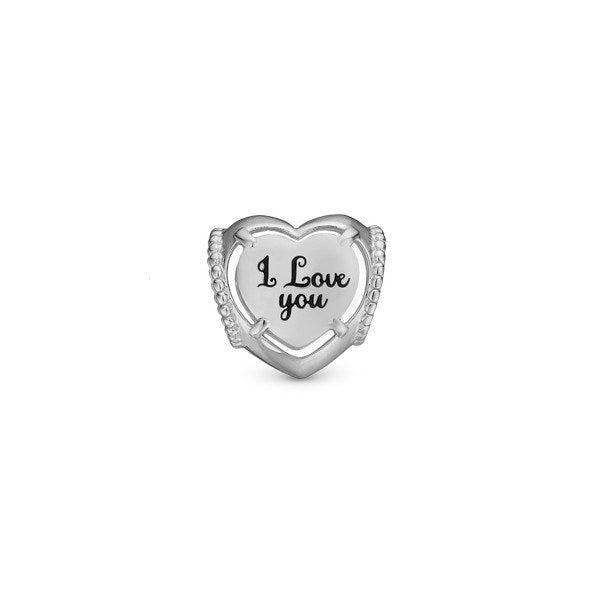 Bagsiden af Christina MUM I Love You charm i sølv til læderarmbånd