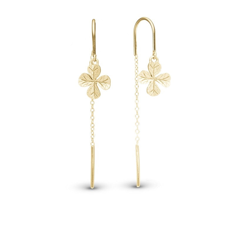 Christina Long Four Leaf Clover øreringe i forgyldt sølv med ørekrog