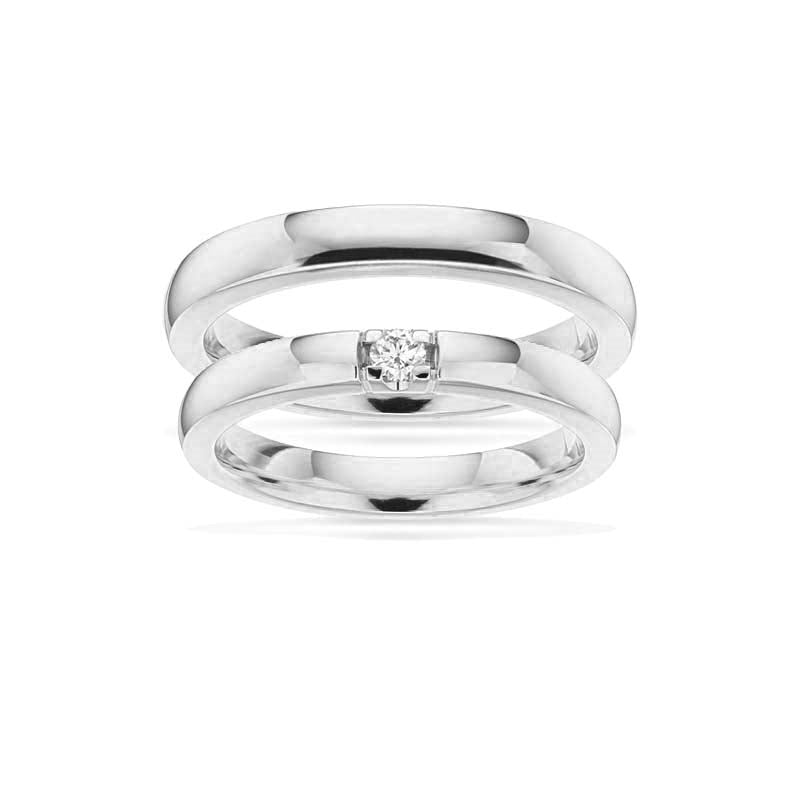 Scrouples Grace vielsesring i 14 karat hvidguld med diamanter – liggende på flade
