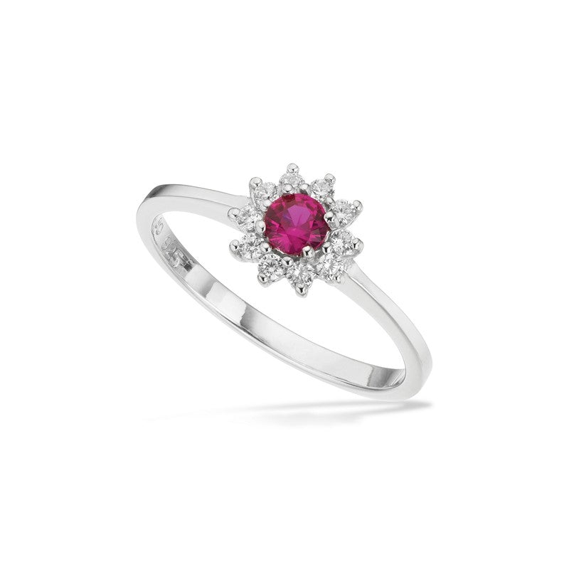 Scrouples sølvring med roset af pink og hvide zirkonia i blomstermønster