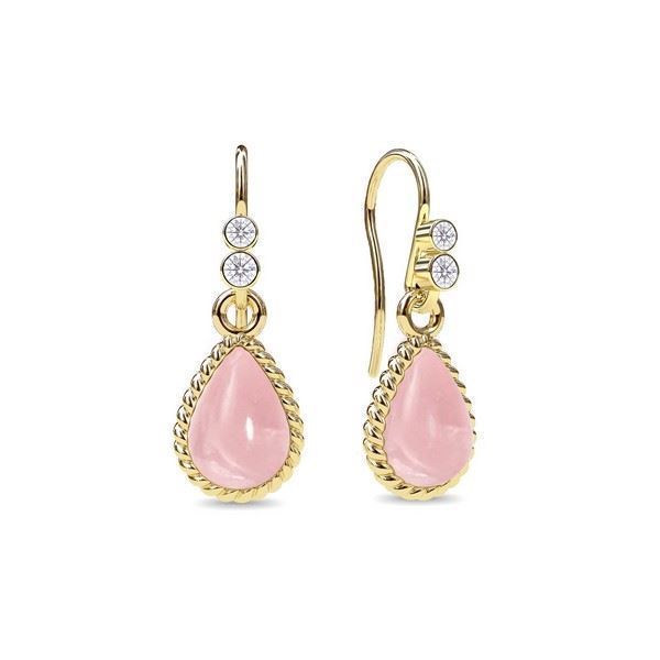 Spinning Jewelry Twisted Manna ørevedhæng i forgyldt sølv med rosa kvarts – set fra siden