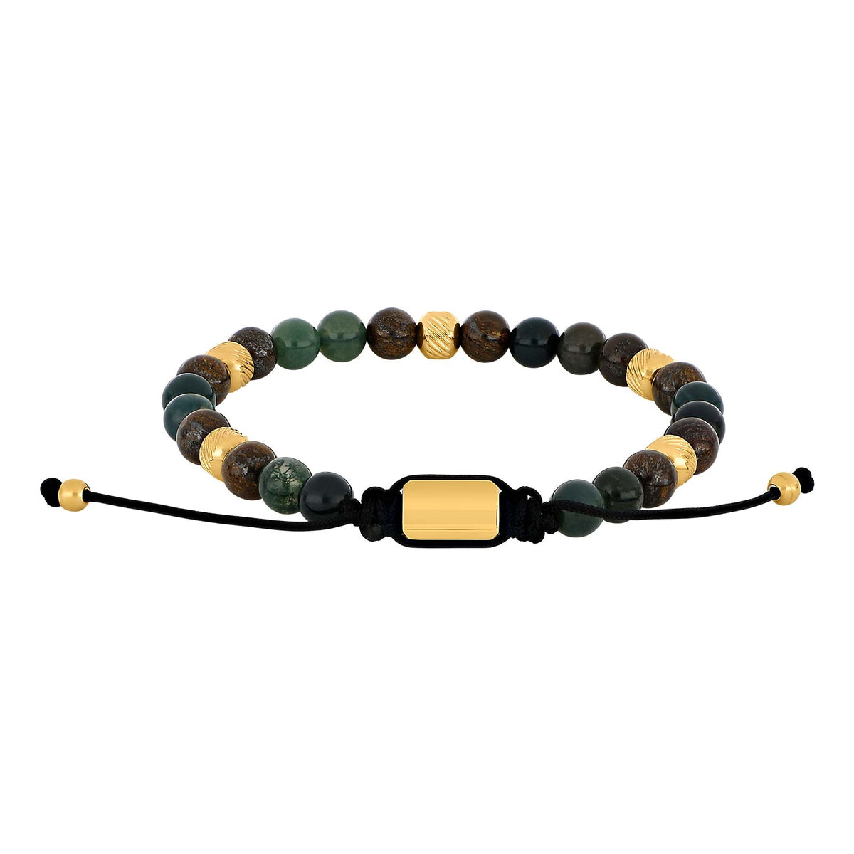 Nordahl Andersen Son of Noa herre armbånd i forgyldt stål med moss agate og bronzitite, set fra siden