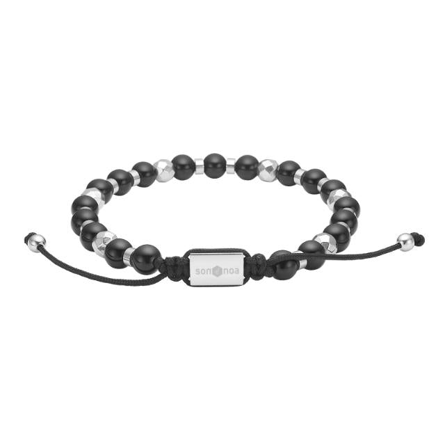 Nordahl Andersen Son of Noa herre armbånd i stål med sorte agat perler – set fra siden