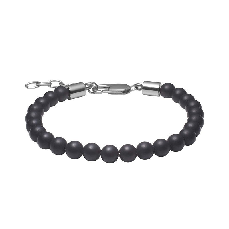 Nordahl Andersen Son of Noa armbånd med matte sorte onyxperler og detaljer i rustfrit stål