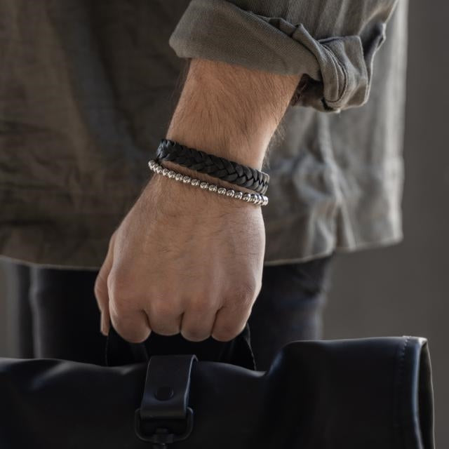 Nordahl Andersen Son of Noa flettet læderarmbånd til mænd – nærbillede af detalje