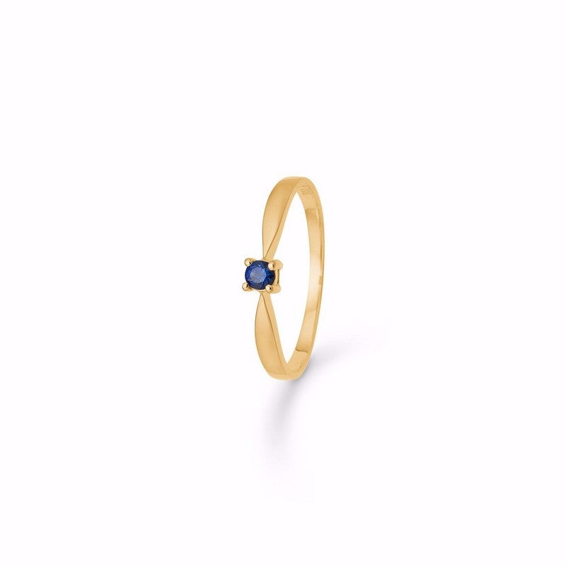 Guld & Sølv Design ring i 8 karat guld med dyb blå safir i klassisk solitærfatning